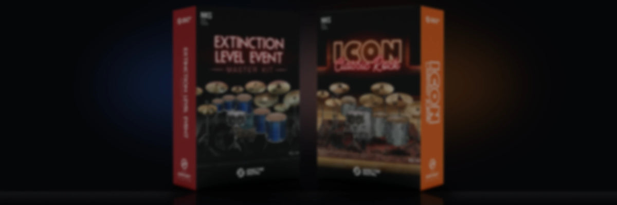 Dark stage backdrop with soft lit drum plugin boxes